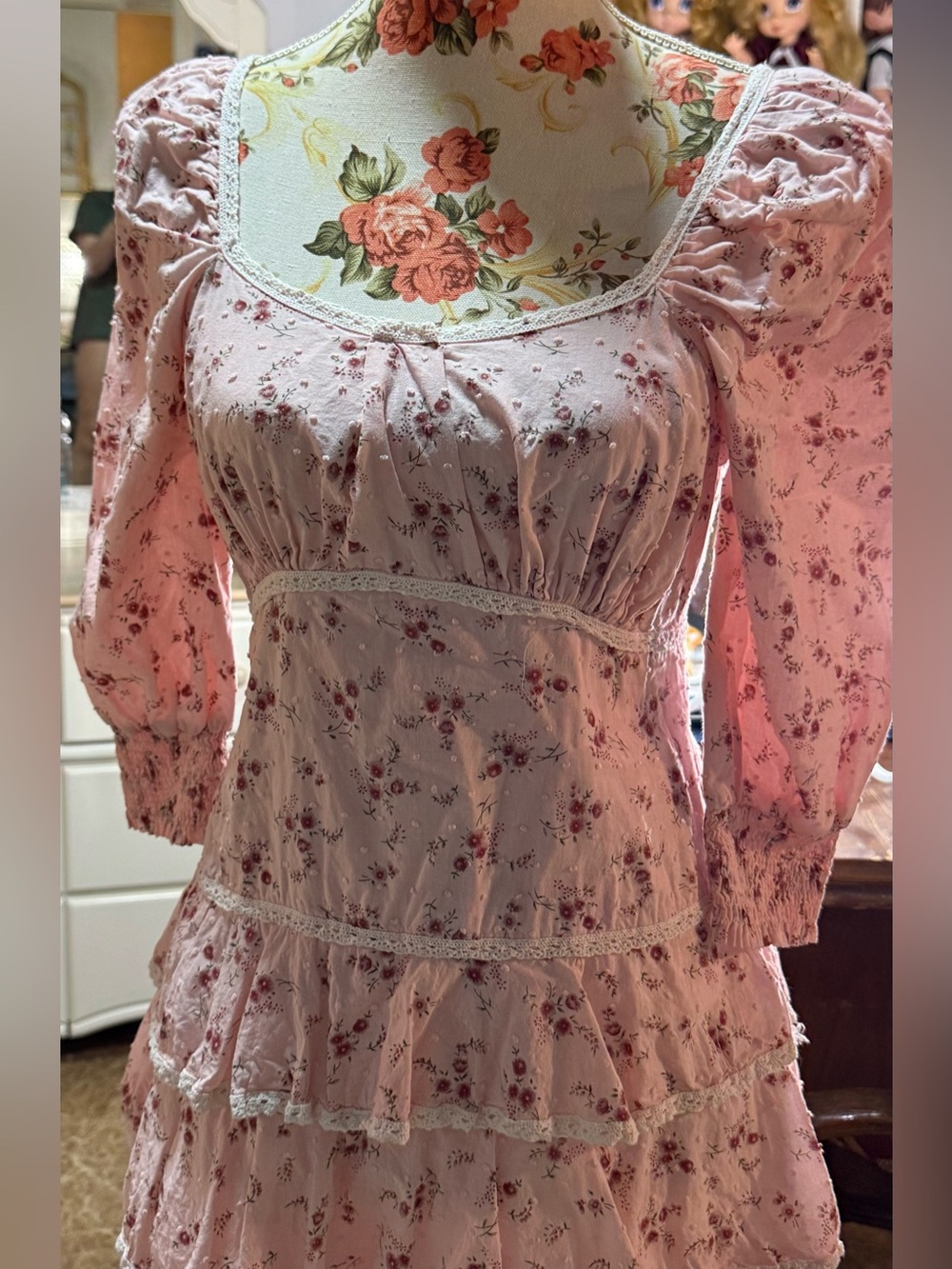 Lulu's Pale Pink Floral Ruffled Square-Neck Mini Dress - Picture 4 of 6